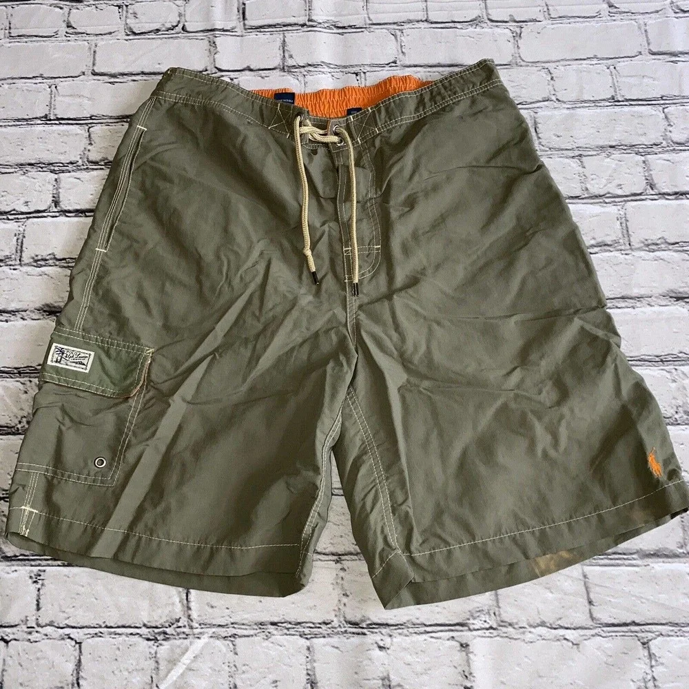 Polo Ralph Lauren Swim Trunks Green Nylon Drawstring Mens Size Large